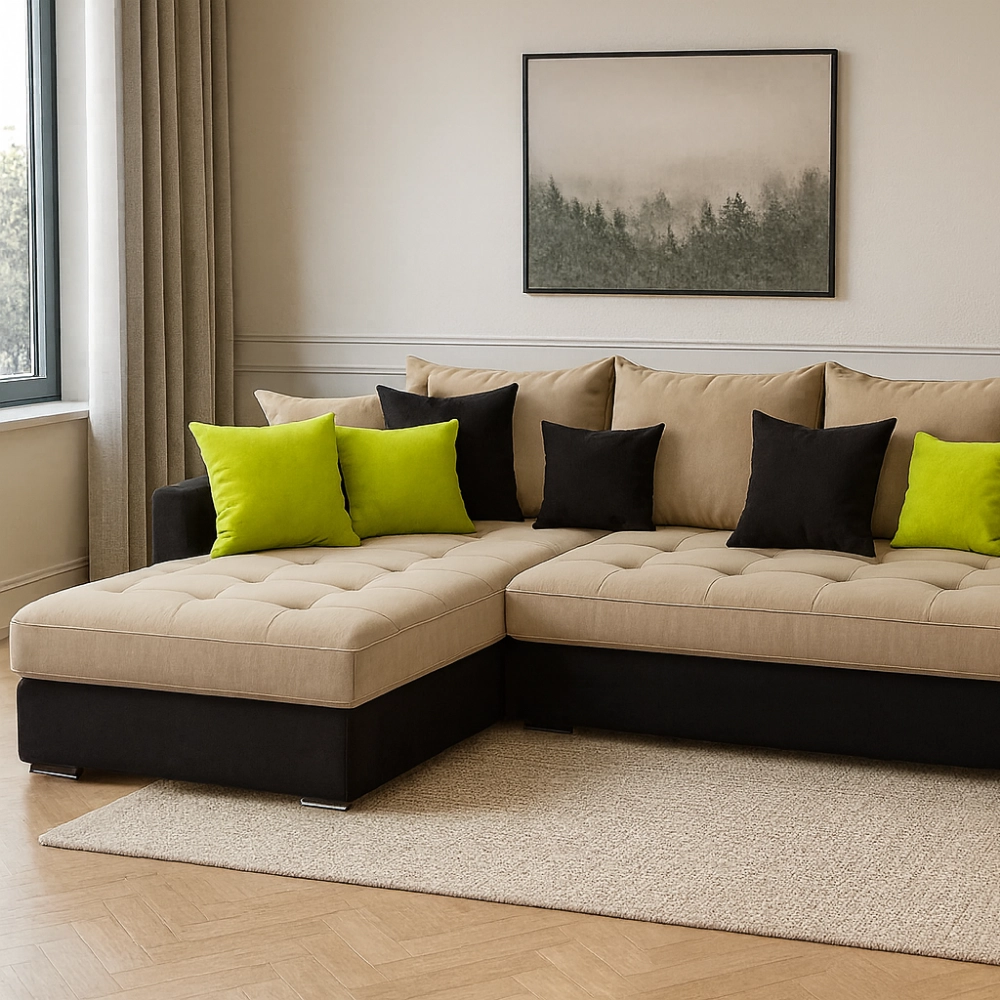 Canapé Linda beige sable & noir