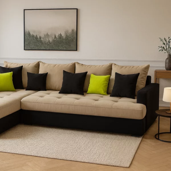 Canapé Linda beige sable & noir